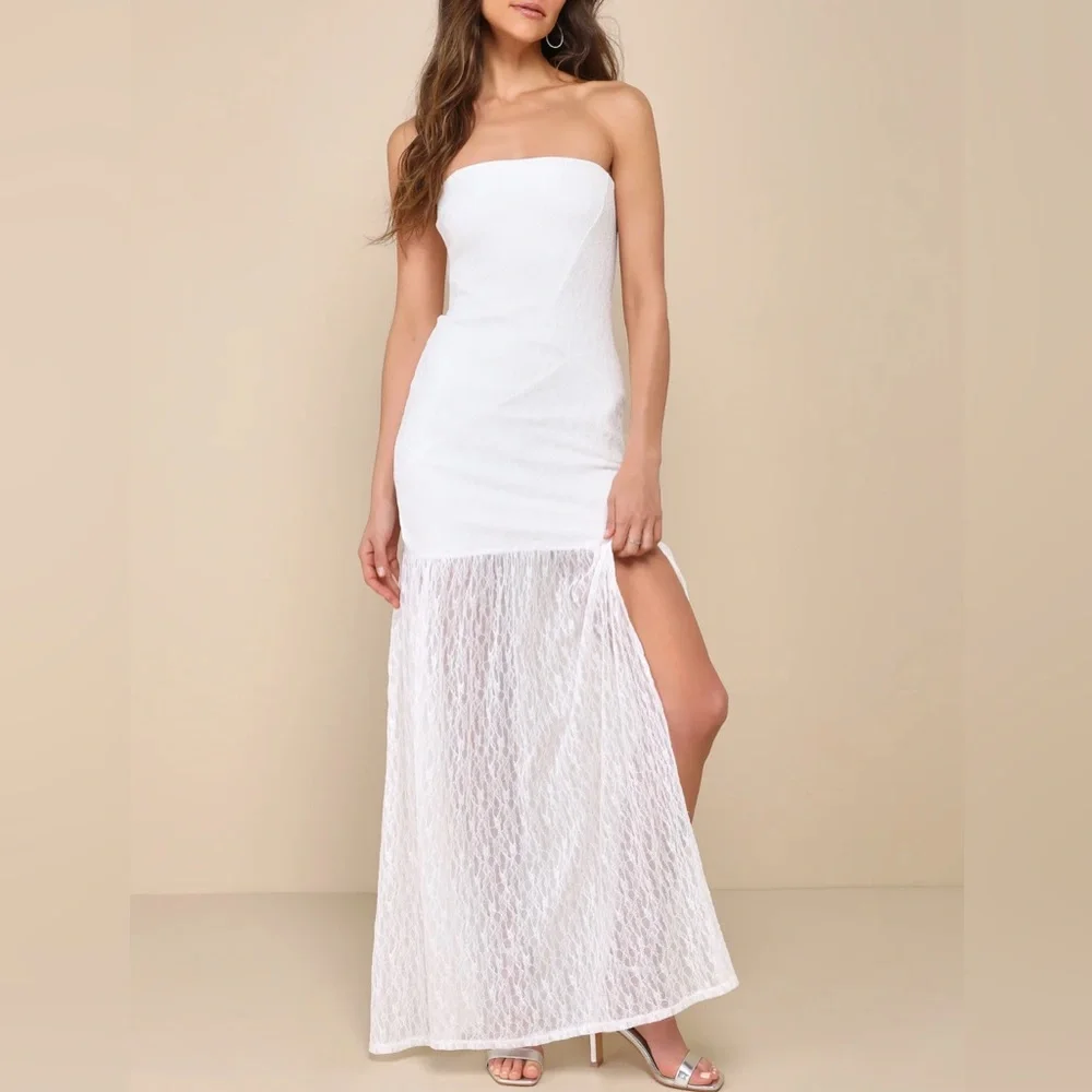 Dreamy Sunsets Ivory Lace Strapless Midi Dress by LULUS size Large L NEW NWT - Picture 1 of 7